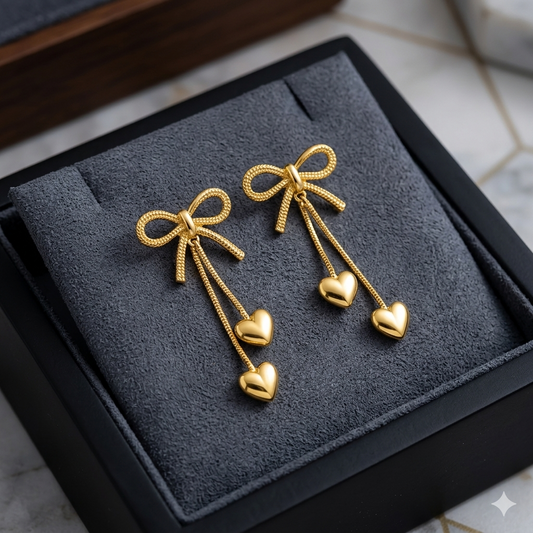 Korean earrings gold ribbon